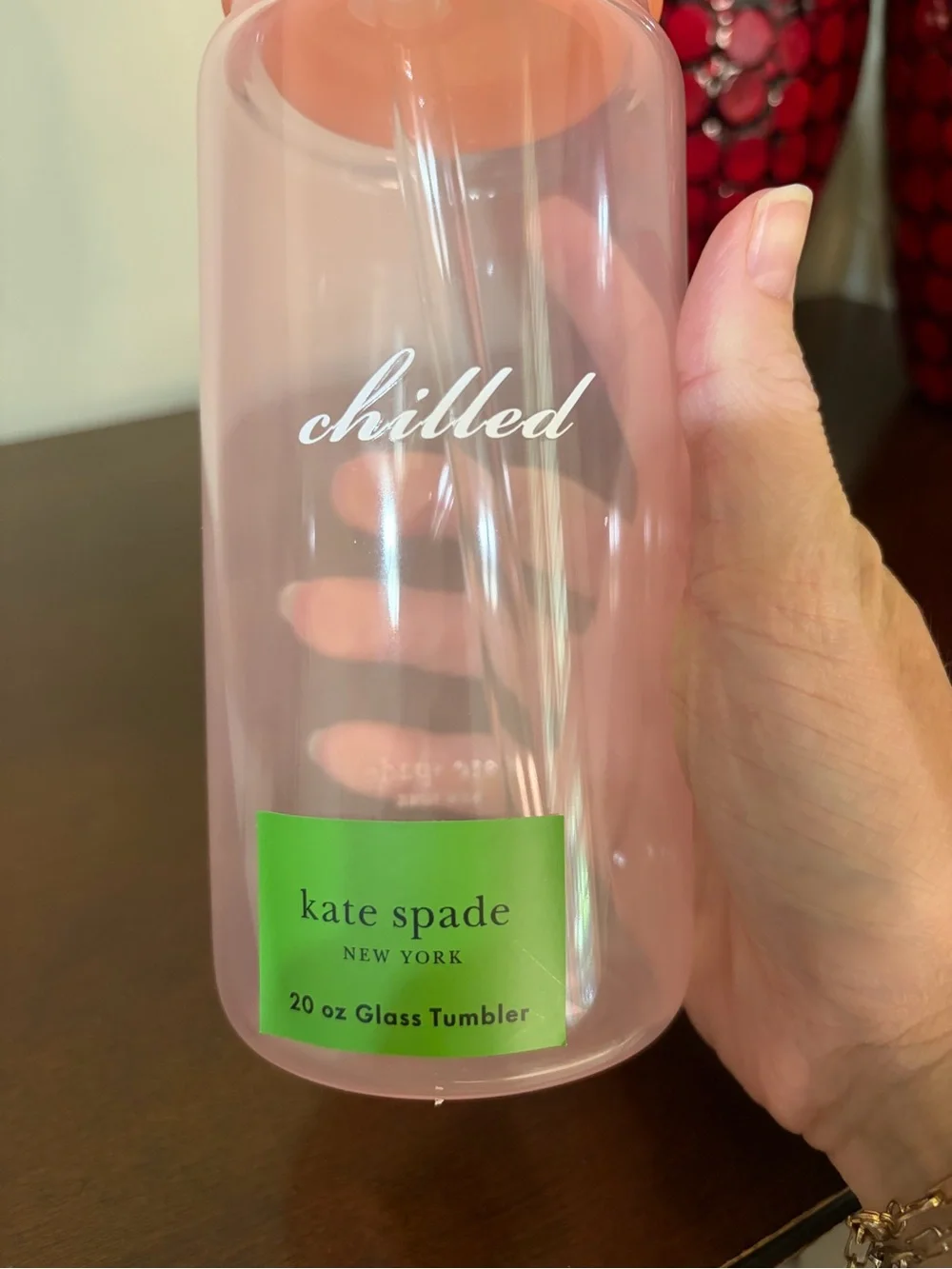 kate spade Pink 'Chilled' 20 oz Glass Tumbler with Straw